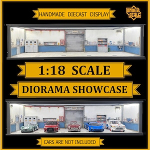1:18 Scale Garage Diorama | Model Car Display Case | Handmade Miniature Workshop for Collectors