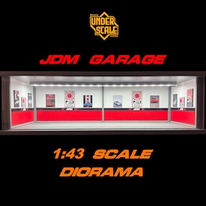 1:43 Scale Japan- JDM Garage Diorama – Handmade Model Car Display with LED Lights – Showcase for Diecast Cars
