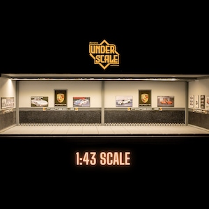 1:43 Scale Porsche Garage Diorama – Handmade Model Car Display with LED Lights – Showcase for Diecast Cars