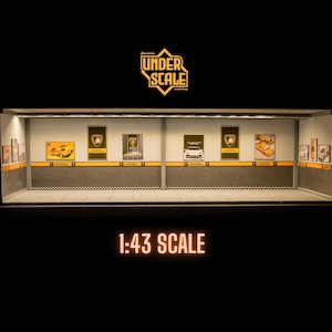 1:43 Scale Lamborghini Garage Diorama – Handmade Model Car Display with LED Lights – Showcase for Diecast Cars