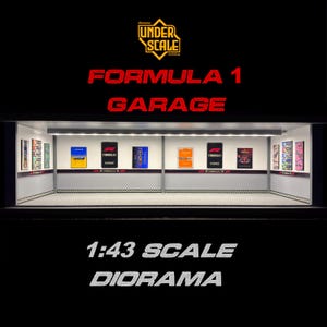 1:43 Scale Formula 1 Garage Diorama – Handmade Model Car Display with USB LED Lights – Showcase for Diecast Cars