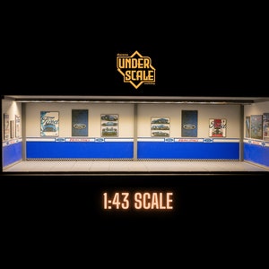 1:43 Scale Ford Garage Diorama – Handmade Model Car Display with LED Lights – Showcase for Diecast Cars