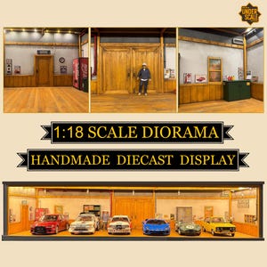 1:18 Scale Garage Diorama | Model Car Display Case | Handmade Miniature Workshop for Collectors
