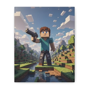 Blocky world-inspired Canvas Art for Gamers | Home Decor, Gamer Gift, Wall Art, Kids Room Decor, Video Game Art