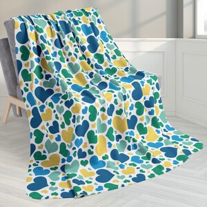 Non-Binary Man Pride Valentine's Day Heart Pattern Fleece Sherpa Blanket, Cute Hearts Print Throw, Nonbinary Boy LBGTQIA+ Flag Colors