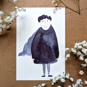 Postal de niño vampiro (10 x 15 cm) / Impresión pequeña en acuarela