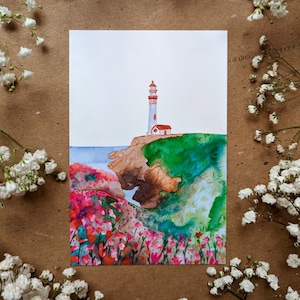 Postal/impresión del faro (10 x 15 cm) / Postcrossing / Impresión pequeña / Arte en acuarela