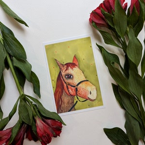 Pferd Postkarte (10x15cm) | kleingedrucktes | Postkarte im Aquarell Stil