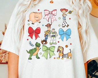 Urocza koszulka Disney Pixar Toy Story | Koszulka Coquette Bows z akwarelą | Woody Jessie Buzz Alien Rex | Koszulki wakacyjne z Disneylandu