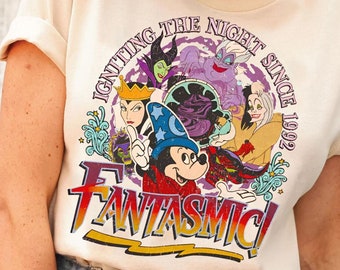Mickey Fantasia And Disney Villains Shirt | Vintage Igniting The Night Since 1992 T-Shirt | Mickey Sorcerer Tee | Fantasmic Show Disneyland