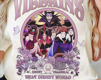Koszulka Walta Disneya z motywem złoczyńców Disneya w stylu vintage | Koszulka Klubu Złych Czarownic | Koszulki WDW Disneyland na Halloween | Czarownica Ursula Zła Królowa Yzma
