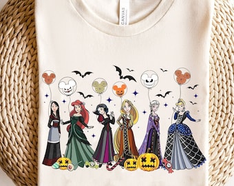 Disney Princess Mickey Balloon Halloween Shirt | Belle Ariel Jasmine Cinderella Witch Tshirt | Magic Kingdom | Mickey's Not So Scary Party
