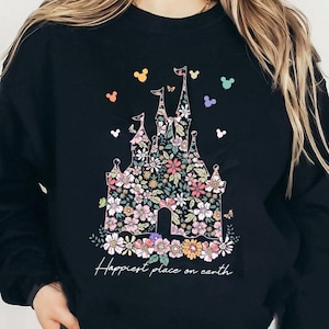 Retro Disney Castle Floral Shirt | Happiest Place On Earth T-shirt | Magic Kingdom Tee Birthday | Disneyland Family Trip