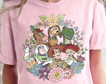 Camiseta retro con personajes florales de Toy Story / Camiseta de Buzz Lightyear y Woody Jessie / Camiseta familiar a juego de Disney / Viaje familiar de vacaciones de WDW