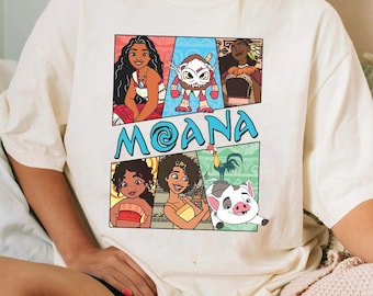 Camiseta vintage de Disney Moana con 2 personajes / Camiseta divertida de Moana Maui Hei Hei Pua Simea / Viaje familiar a Disneyland / Camiseta a juego para grupos de WDW