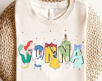 Custom Name Disney Princess Character Shirt | Personalized Belle Ariel Cinderella Tiana T-Shirt | Disneyland Matching Tee | Birthday Gift