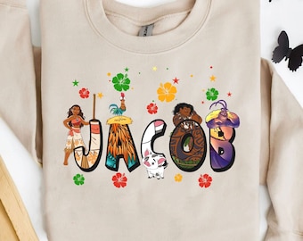 Camiseta de Disney Moana con nombre personalizado para niños / Camiseta personalizada a juego de Disney Maui Tamatoa / Camiseta a juego familiar de Disney / Traje de viaje familiar de WDW