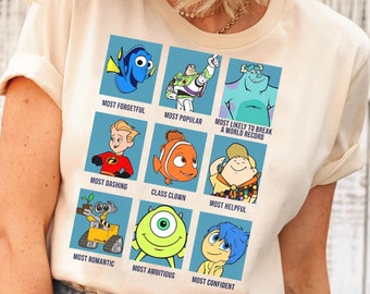 Retro Disney Pixar Characters Group Shot Shirt | Disney Animated Movie T-Shirt | Wdw Magic Kingdom Tee | Disneyland Trip Family Outfits
