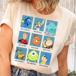 Camiseta con foto grupal de personajes retro de Disney Pixar / Camiseta de película animada de Disney / Camiseta de Magic Kingdom de WDW / Conjuntos familiares para viajes a Disneyland