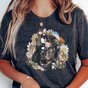 Vintage Disney Star Wars Shirt | Darth Vader And Anakin Skywalker Half Face Floral T-Shirt | Galaxy&#39;S Edge Trip Tee | WDW Family Trip Outfit