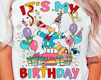 Custom Disney Mickey and Friends Balloon It's My Birthday Presents T-shirt | All Characters Birthday Party Squad Family Matching Tee