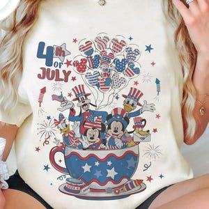 Mickey & Friends Balloons Happy 4Th Of July Shirt | Disney Patriotic Tshirt | Magical Independence Day | American Freedom Patriotic Graphic