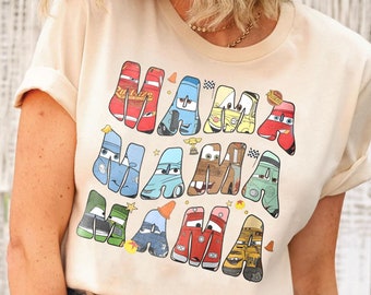 Retro Disney Cars Film Mama Shirt | Lustiges Ightning Mcqueen und Tow Mater T-Shirt | Niedliches Muttertagsgeschenk-T-Shirt | Disneyland Familienoutfits