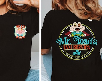 Retro 2 Seitiges Mr. Toad Taxi Service Shirt | Herr Kröte wilde Fahrt T-shirt | Disneyland Familie Ausflug T-Shirt Disney Geschenk | Traumfänger