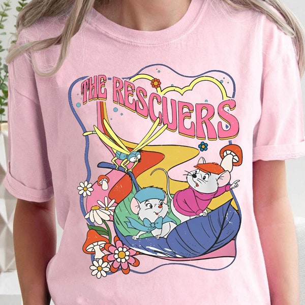 Retro 70S Disney The Rescuers Shirt | Bernard Bianca Mouse Leaf Boat T-Shirt | Walt Disney World Tee | Disneyland Family Trip Gift