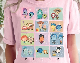 Retro Pixar Characters Group Shirt | Disney Pixar Movies Frame T-Shirt | Disney Monster Inc Tee | Disneyland Family Trip Gift