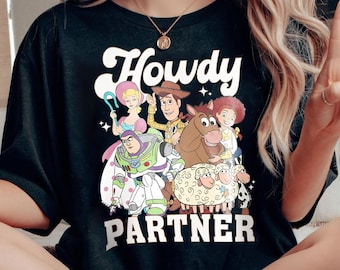 Camiseta vintage de Toy Story de Disney Pixar / Camiseta divertida de Howdy Partner / Camiseta de Woody, Buzz, Jessie y Bullseye / Trajes familiares para el viaje a Disneyland WDW