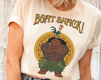 Camiseta retro de barco con aperitivos de Maui y Hei Hei / Camiseta vintage de Magic Kingdom / Camiseta a juego de Disney Moana Pua Pig / Viaje familiar de vacaciones en WDW