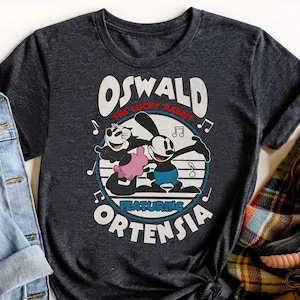 Vintage Disney The Lucky Rabbit 1927 Shirt | Oswald The Lucky Rabbit Featuring Ortensia T-Shirt | Disneyland Family Holiday 2025 Trip Tee