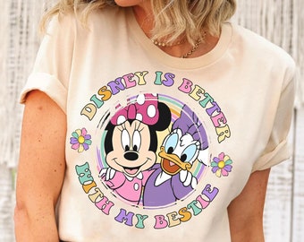 Koszulka Retro Disney z moją najlepszą przyjaciółką | Koszulka z Myszką Minnie i Kaczką Daisy z miłością | Koszulka z najlepszymi przyjaciółmi z Disneylandu | Rodzinna wycieczka do WDW