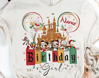 Custom Disney Christmas Birthday Sweatshirt | Retro Mickey And Friends Christmas T-shirt | Disney Birthday Girl Tee | Disney Inspired Gift