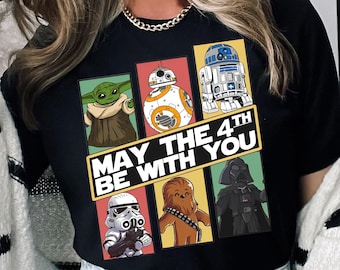 Camiseta retro de personajes de Disney Star Wars para grupos / Camiseta "May The 4th Be With You" / Camiseta de viaje a Galaxy's Edge / Conjuntos familiares para viajes a Disneyland