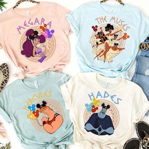 Camiseta personalizada con personajes del grupo Hércules / Camiseta retro Hércules Hades Megara Las Musas / Camiseta a juego de Disney de mitología griega Viaje a Disney