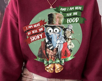 Retro Gonzo Rizzo The Muppet Christmas Carol Sweatshirt | I&#39;M Here For The Food Story T-shirt | Christmas Disney Family Tee |Disneyland Trip