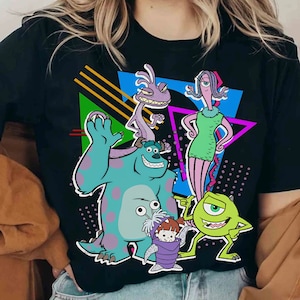Retro 90S Disney Monsters University Characters Group Shirt | Mike Sulley Celia Boo T-Shirt | Disneyland Family Trip Birthday Gift Tee
