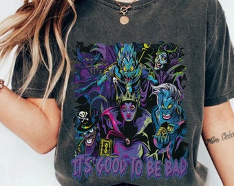 Camiseta vintage de villanos de Disney "Es bueno ser malo" / Camiseta familiar de Halloween de Disneyland 2026 / Reina Malvada, Maléfica, Scar, Hades, Chernabog