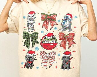Retro Disney Star Wars Characters Xmas Coquette Bows Shirt | Darth Vader Trooper Christmas Light Tshirt| Mickey's Very Merry Xmas Sweatshirt