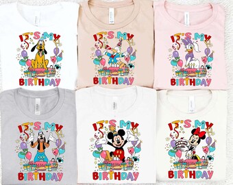 Custom Disney Mickey and Friends Balloon It's My Birthday Presents T-shirt | All Characters Birthday Party Squad Family Matching Tee