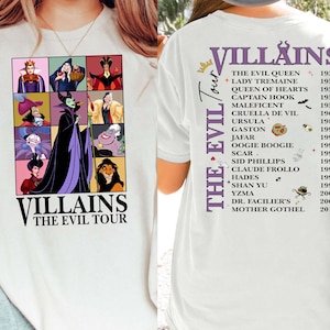 Retro 2-Sided Disney Villains Characters Shirt | Villains The Evil Tour T-Shirt | Funny Bad Witches Tee | Disney Family Vacation Gift