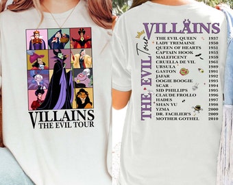 Retro 2-Sided Disney Villains Characters Shirt | Villains The Evil Tour T-Shirt | Funny Bad Witches Tee | Disney Family Vacation Gift