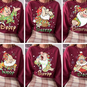 Sudadera navideña retro de los siete enanitos / Camiseta navideña de Blancanieves / Camiseta de viaje familiar de Disney / Regalo navideño de Disney
