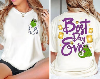 Disney 2-Sided Disney Tangled Rapunzel Princess Shirt | Funny Pascal Sundrop Flower Lanterns Best Day Ever T-Shirt | Disney Family Trip Tee