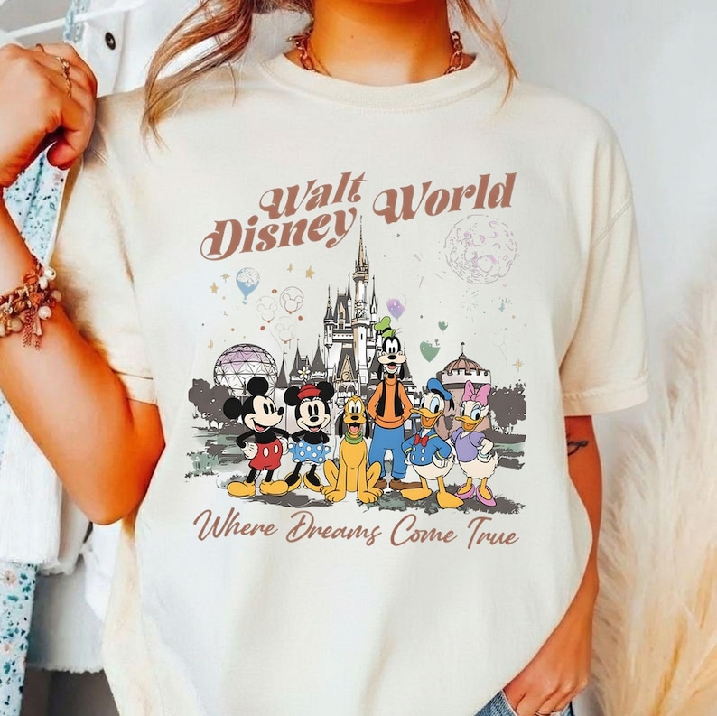 Vintage Walt Disney World Tee, Mickey & Friends Castle Shirt, Disney Epcot Tee, Magic Kingdom Family Vacation 2026, Disney Trip Shirt image 1