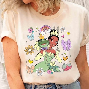 Vintage Disney Tiana Prinzessinnen Coquette Bow Shirt | Die Prinzessin und der Frosch Tshirt | BTW Magic Kingdom Familie 2025 | Geburtstagskind