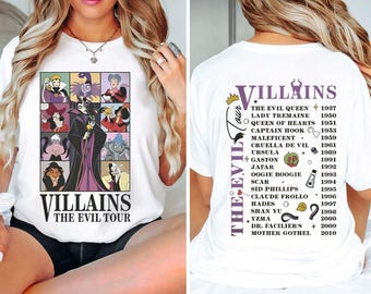 Vintage 2-Sided Disney Villains Evil Tour Shirt | Disney Villains Characters Concert Music Retro Tshirt | WDW Group Matching Shirts
