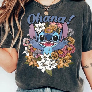 Retro Disney Stitch Ohana Sweatshirt | Disney Lilo And Stitch T-shirt | Floral Ohana Means Tee | Disneyland Trip Matching